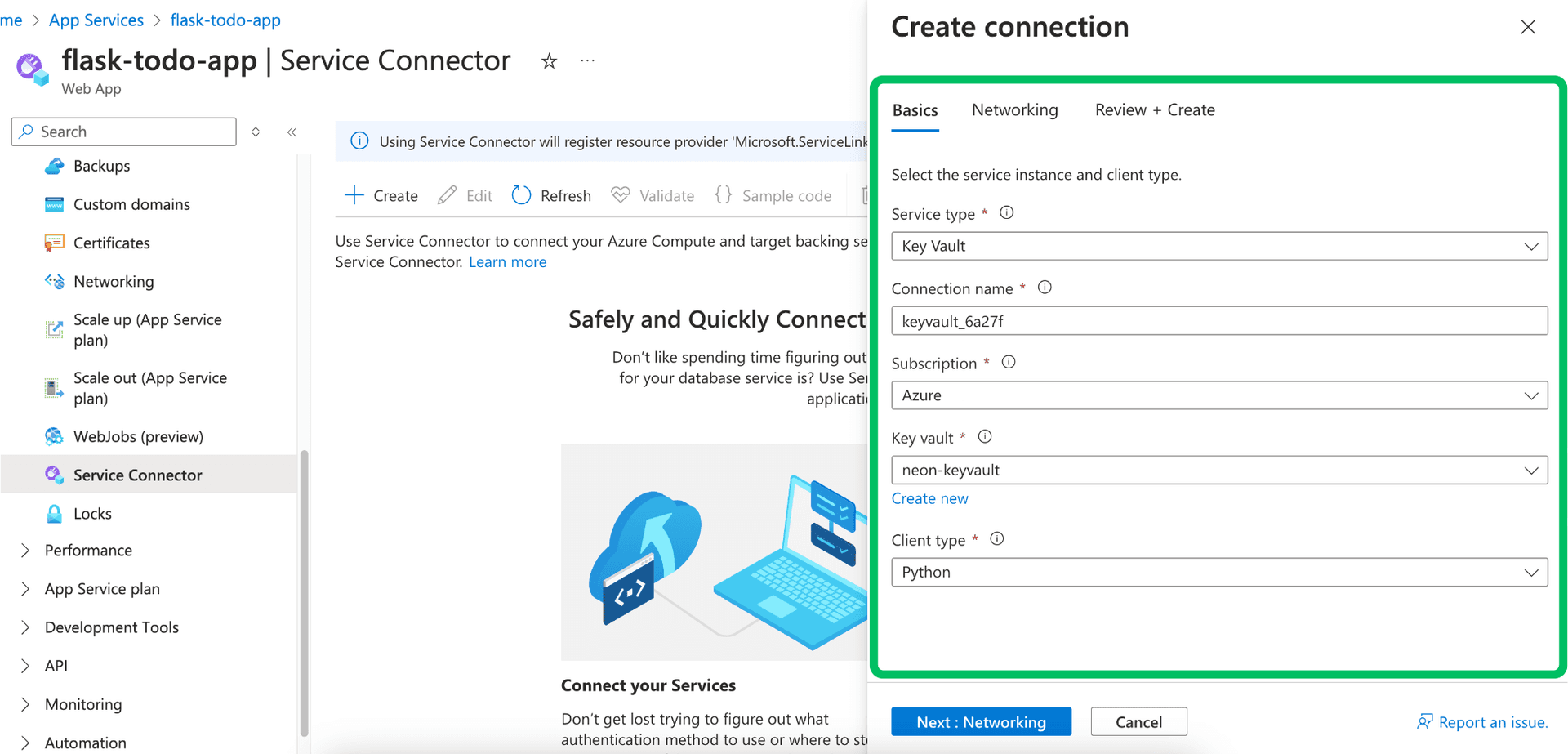 Store Secret in Key Vault Option